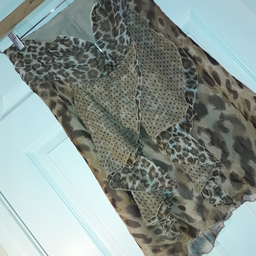 Silk Scarf Skirt Fringe Leopard Animal Print 8 - Picture 4 of 6